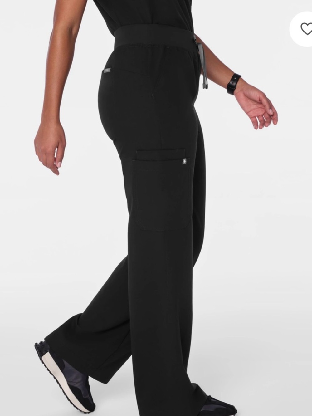 FIGS Isabel Black Women's High Waisted Wide-Leg Drawstring Scrub Pants - Picture 3 of 8